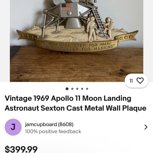 APOLLO 11 MOON LANDING  |  WALL PLAQUE  |  CAST METAL  |  USA  |  RARE  | - Picture 12 of 16